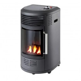 Black gas heater QLIMA GH8034 with glass door and decorative coals